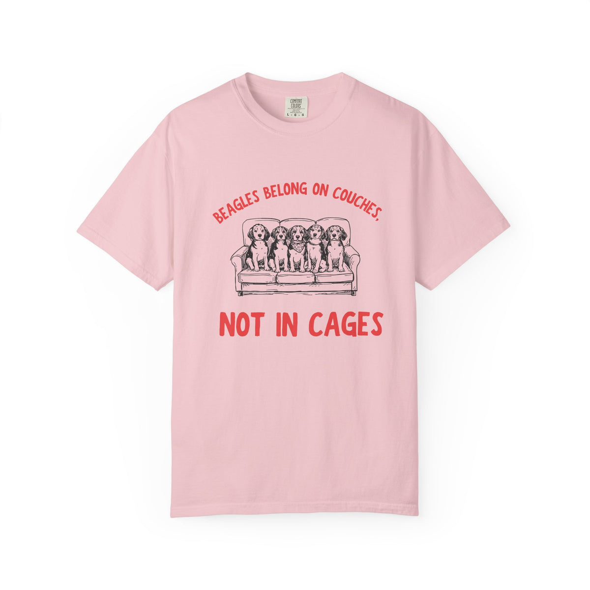 Beagles Belong on Couches T-Shirt — Not in Cages Rescue Tee