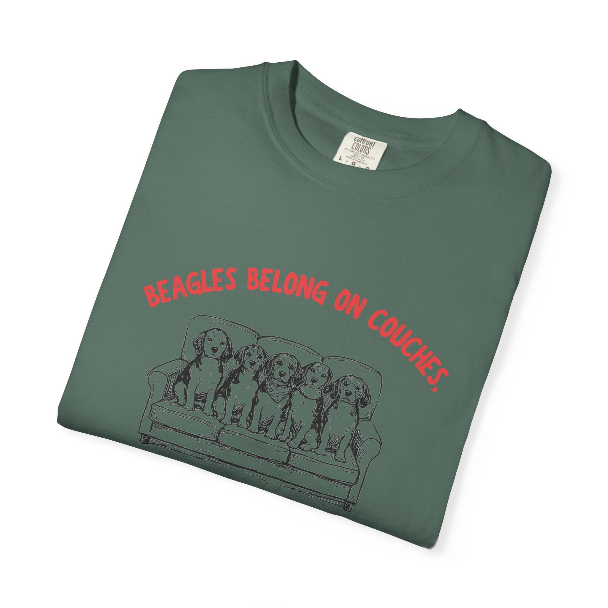 Beagles Belong on Couches T-Shirt — Not in Cages Rescue Tee
