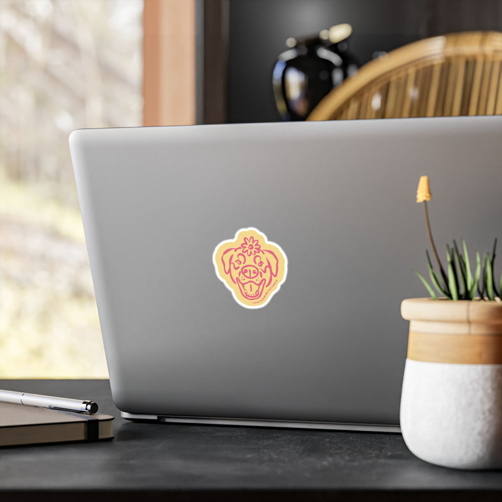 Riggley Sticker -Cut Vinyl Sticker — Pink & Yellow Dog Face Decal