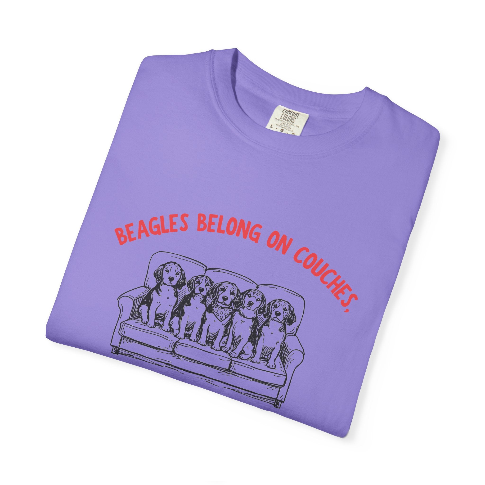 Beagles Belong on Couches T-Shirt — Not in Cages Rescue Tee