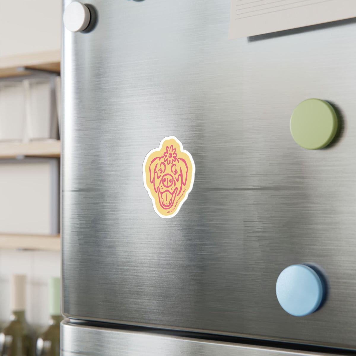 Riggley Sticker -Cut Vinyl Sticker — Pink & Yellow Dog Face Decal