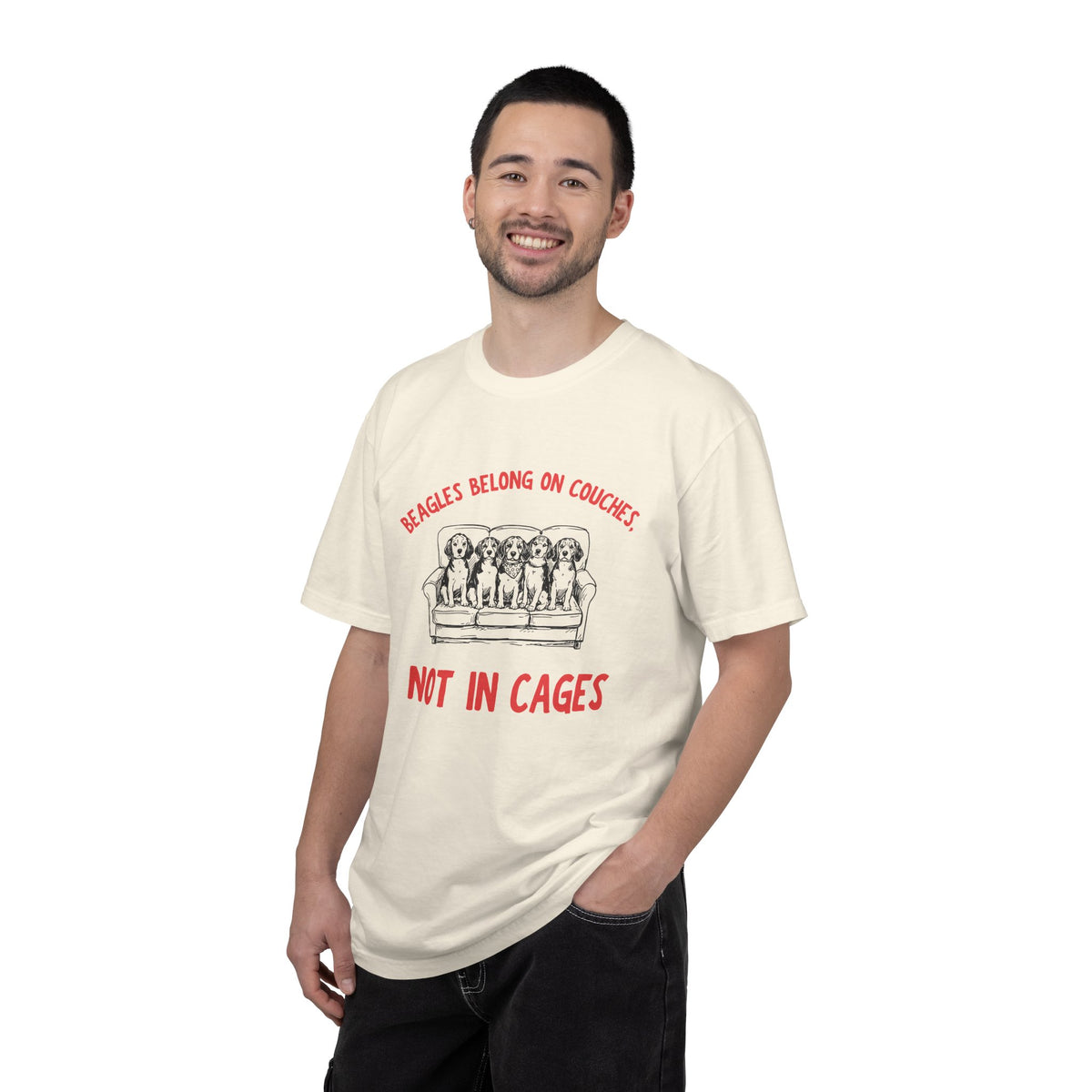 Beagles Belong on Couches T-Shirt — Not in Cages Rescue Tee