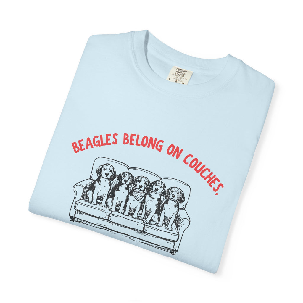 Beagles Belong on Couches T-Shirt — Not in Cages Rescue Tee