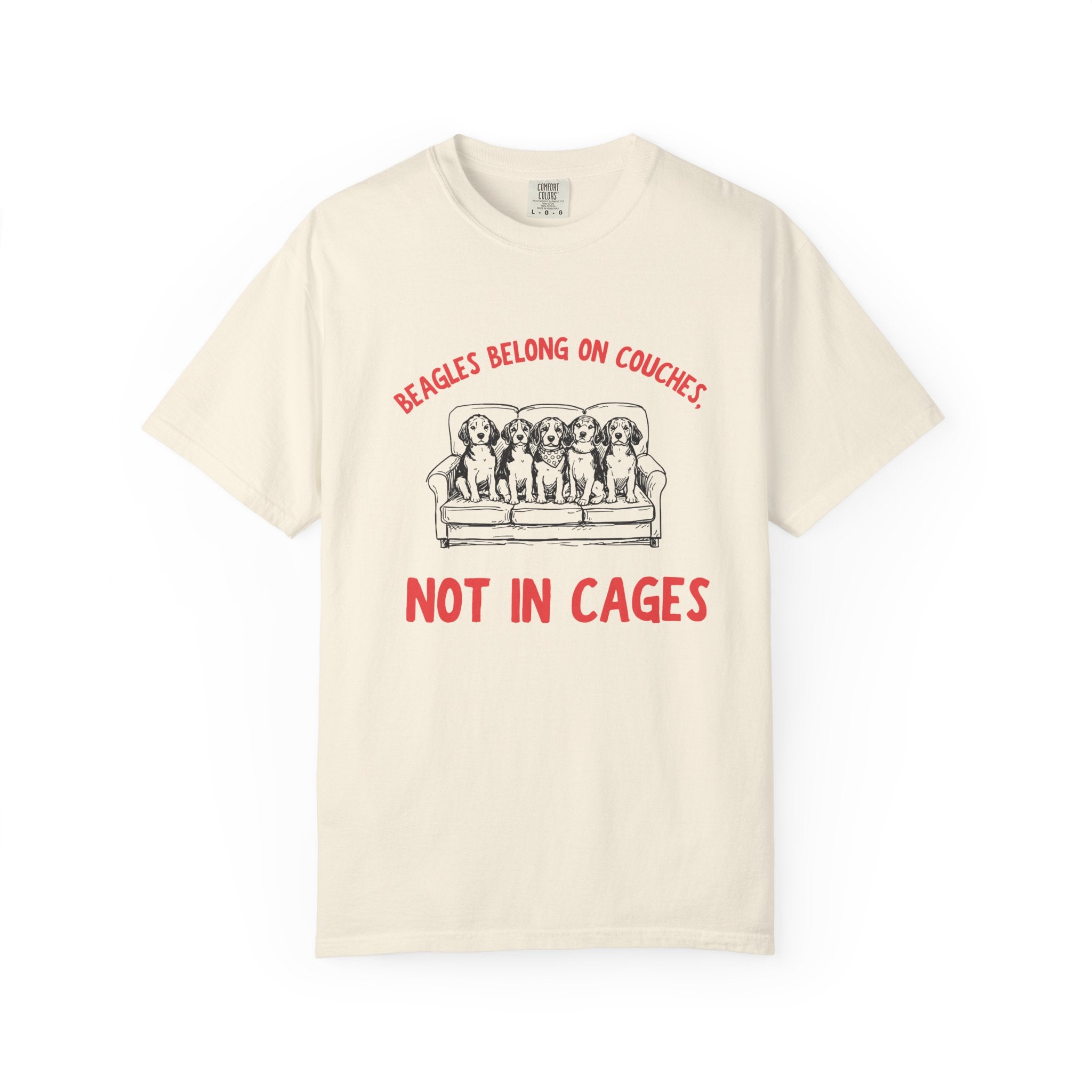 Beagles Belong on Couches T-Shirt — Not in Cages Rescue Tee