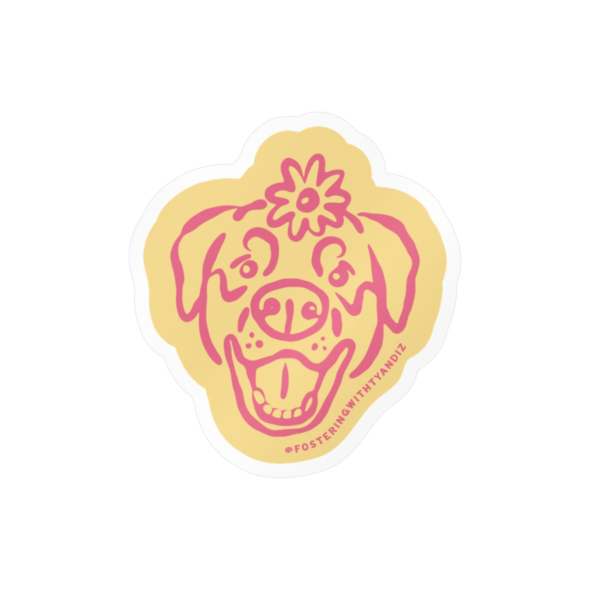 Riggley Sticker -Cut Vinyl Sticker — Pink & Yellow Dog Face Decal
