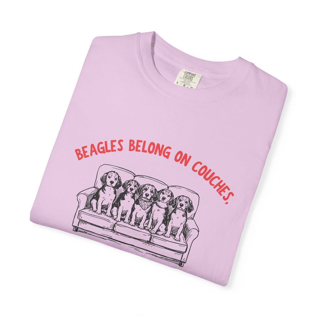 Beagles Belong on Couches T-Shirt — Not in Cages Rescue Tee