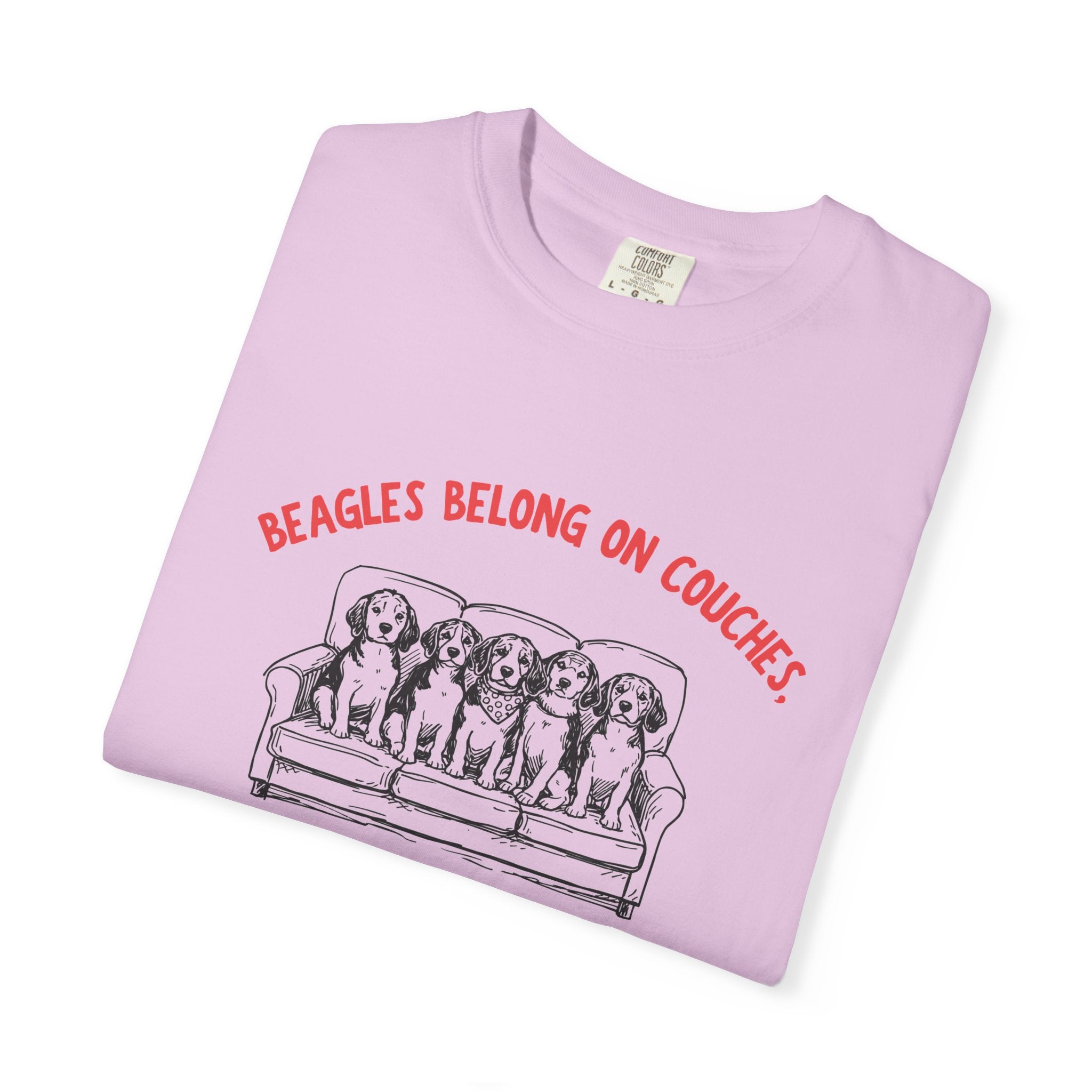 Beagles Belong on Couches T-Shirt — Not in Cages Rescue Tee