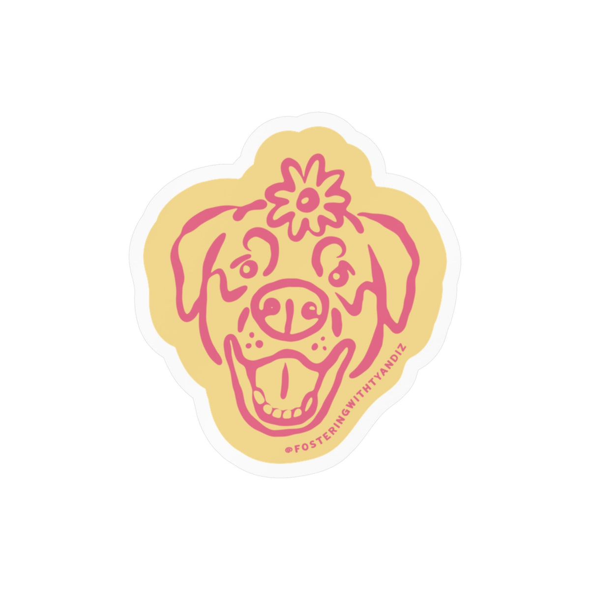 Riggley Sticker -Cut Vinyl Sticker — Pink & Yellow Dog Face Decal