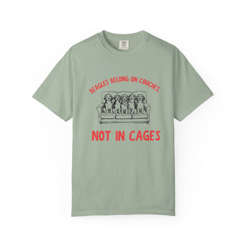 Beagles Belong on Couches T-Shirt — Not in Cages Rescue Tee