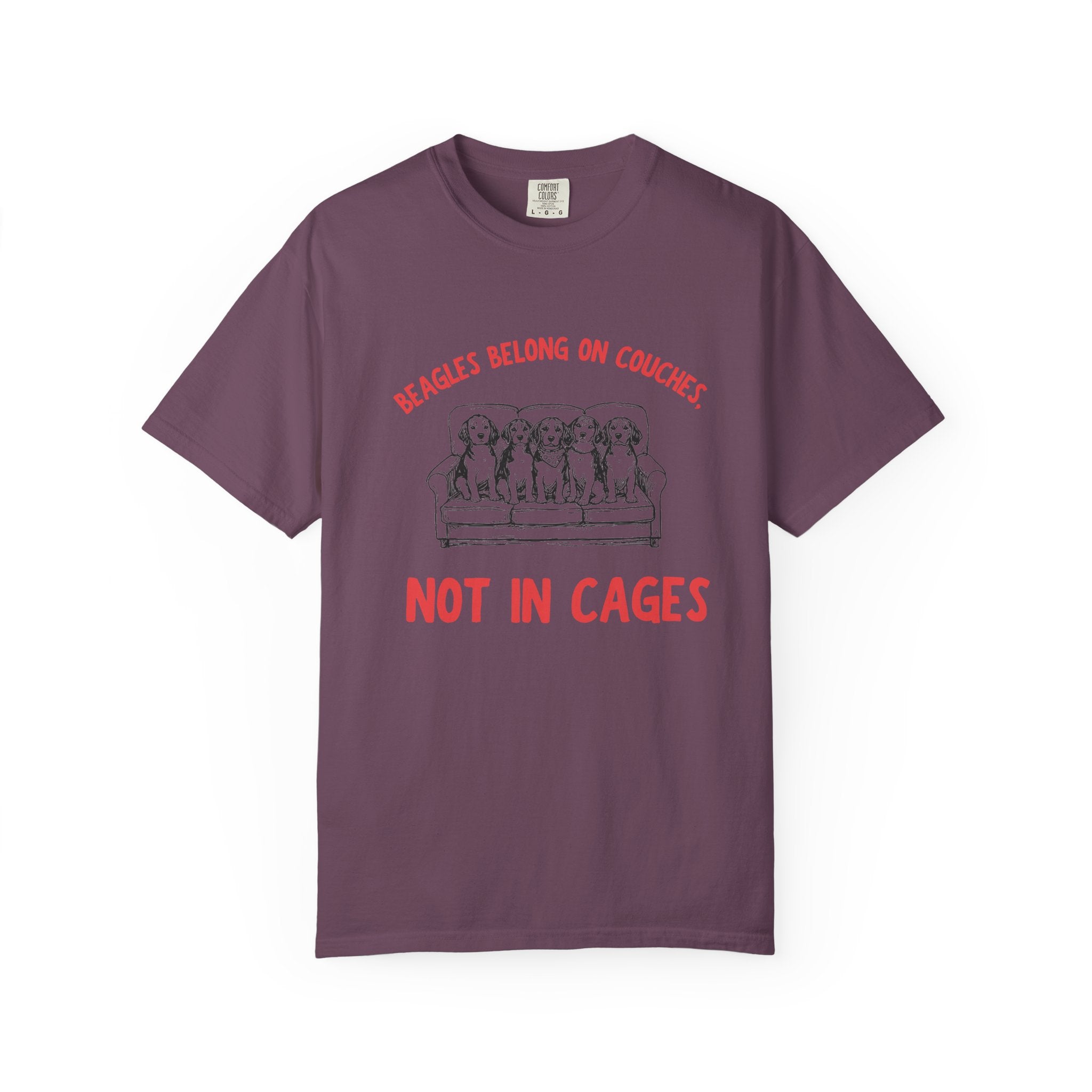 Beagles Belong on Couches T-Shirt — Not in Cages Rescue Tee