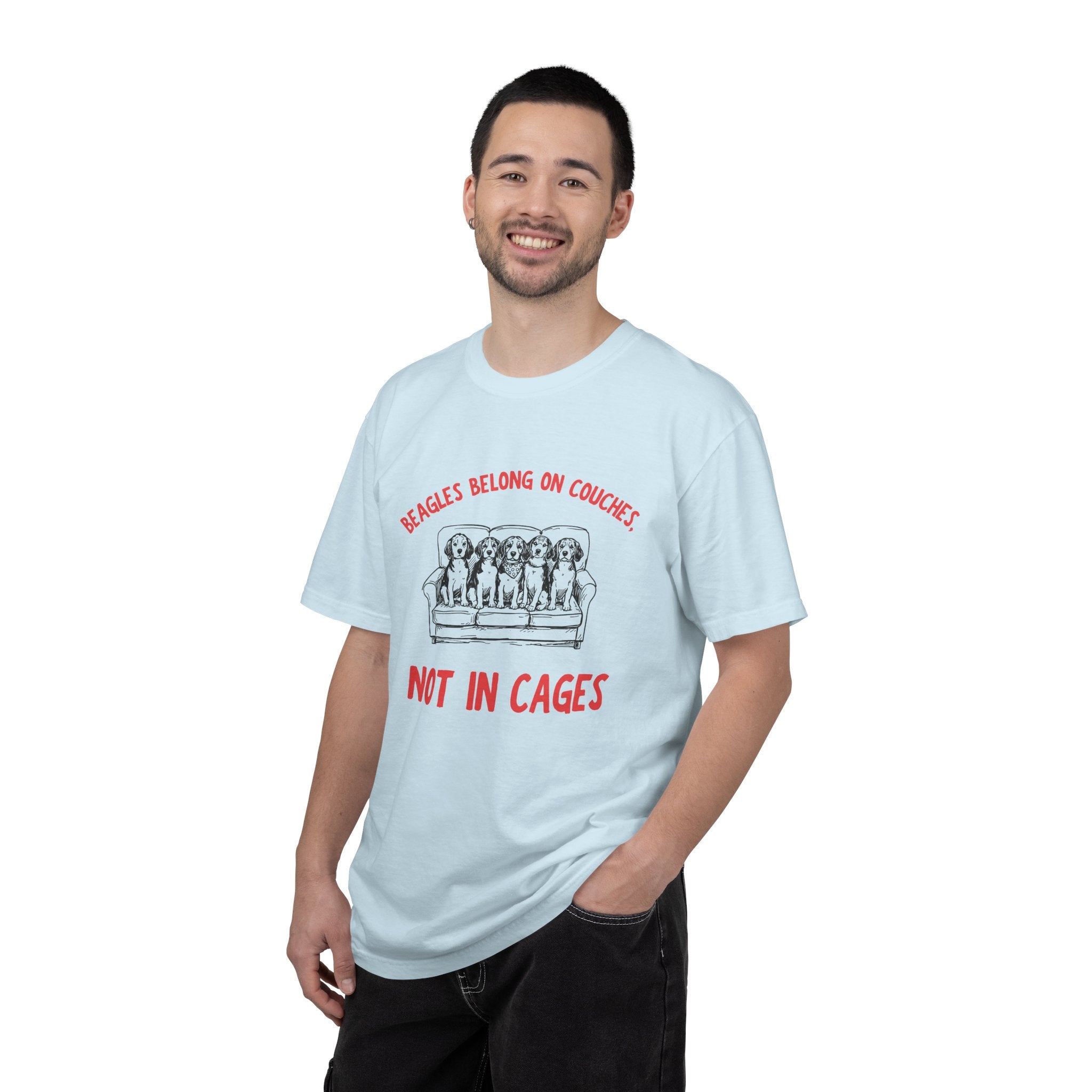 Beagles Belong on Couches T-Shirt — Not in Cages Rescue Tee