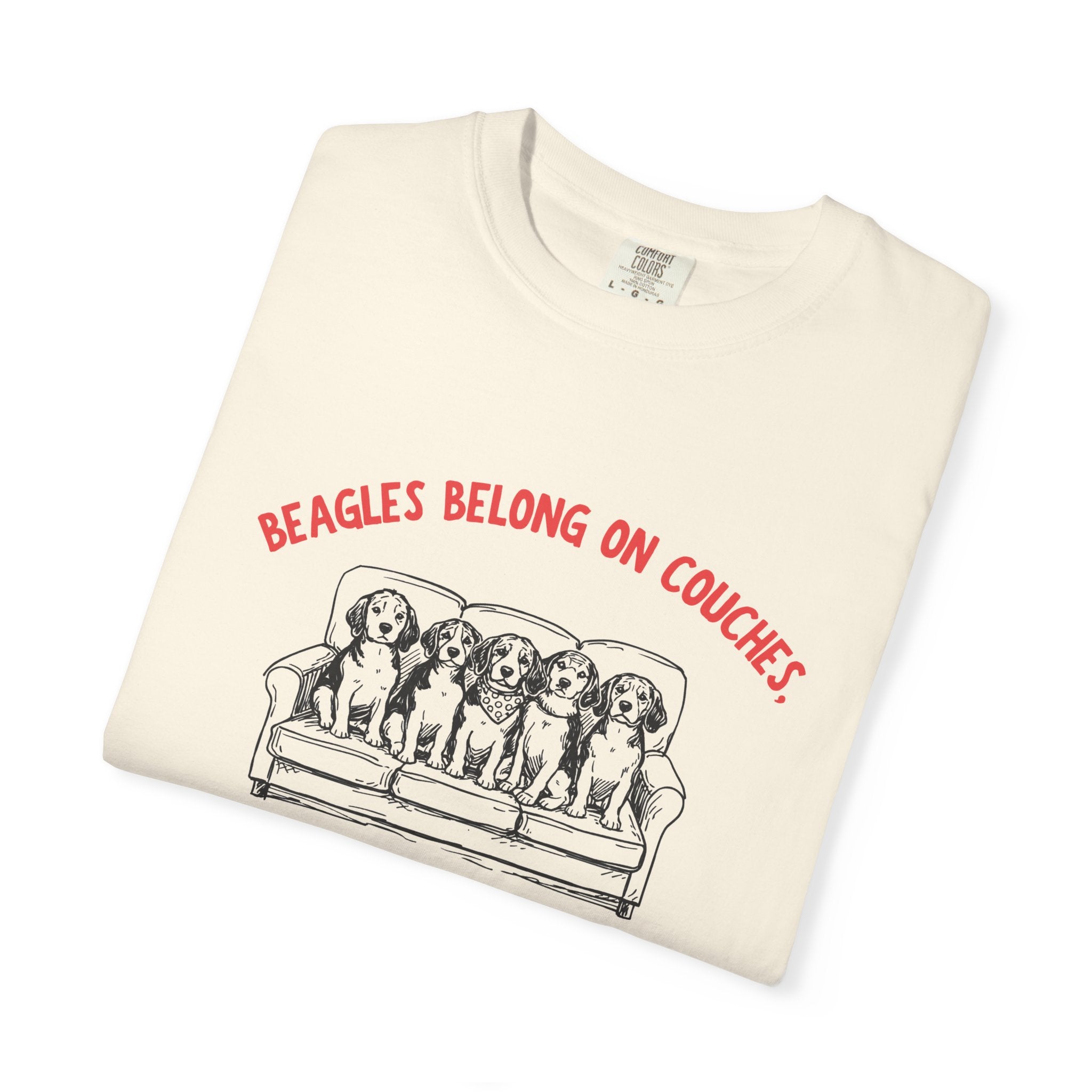 Beagles Belong on Couches T-Shirt — Not in Cages Rescue Tee